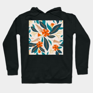 Red Flower Teal Leaf Pattern Hoodie